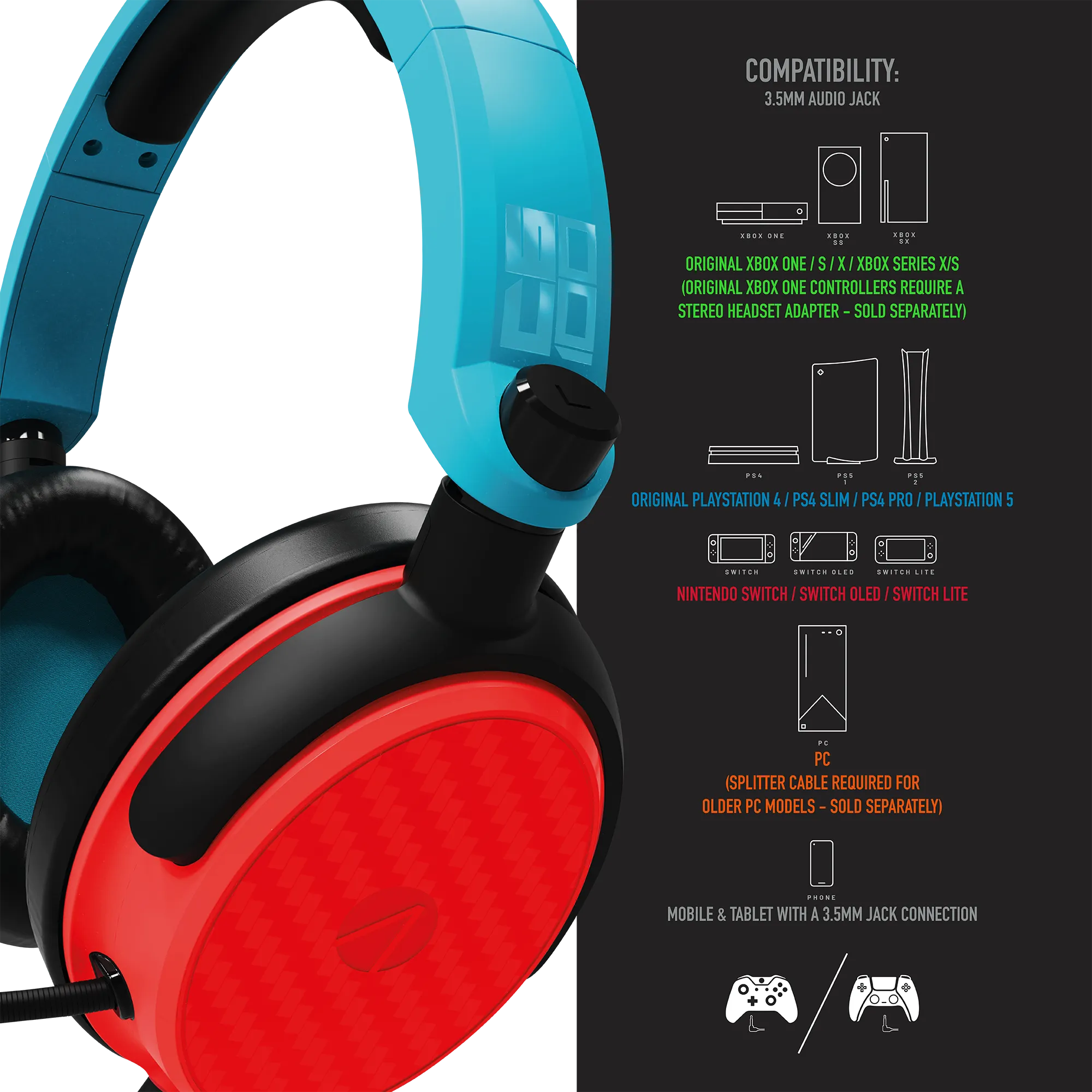 Stealth C6-100 Gaming Headset for Switch, XBOX, PS4/PS5, PC - Neon Blue/Red