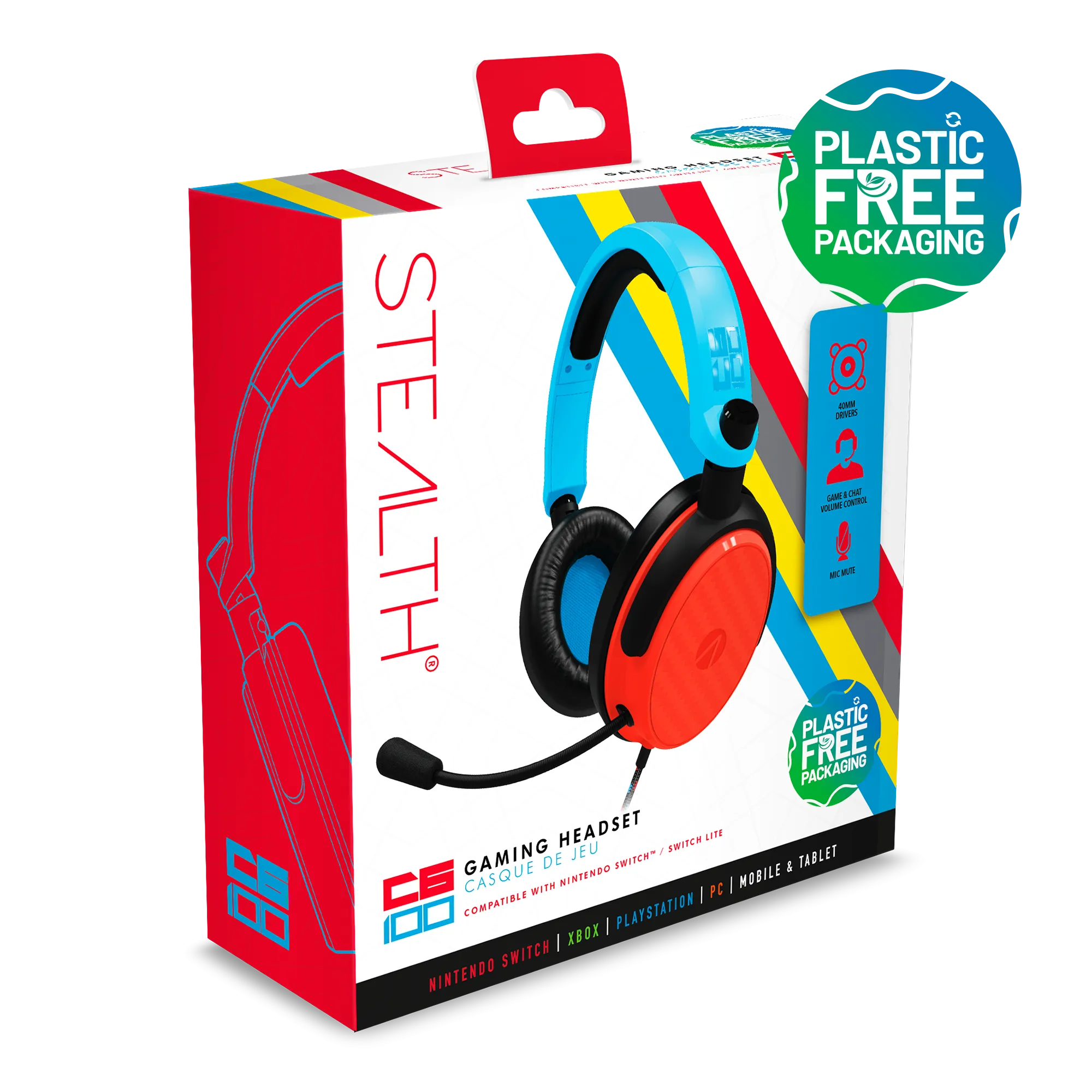 Stealth C6-100 Gaming Headset for Switch, XBOX, PS4/PS5, PC - Neon Blue/Red