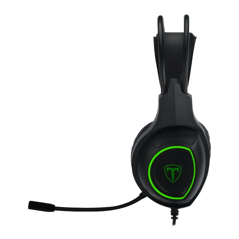 T-Dagger Atlas Green Lighting|210Cm Cable|3.5Mm (Mic And Headset)   Usb (Power Only) |Omni-Directional Gooseneck Mic|40Mm Bass Driver|Stereo Gaming Headset - Black/Green