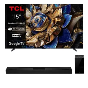 TCL 115-Inch X955K 4K UHD QLED Mini LED Smart TV and Q75H 5.2.1ch Dolby Atmos Soundbar with Subwoofer Bundle - Ultra High Definition Display, Enhanced Audio Experience, 2024 Model