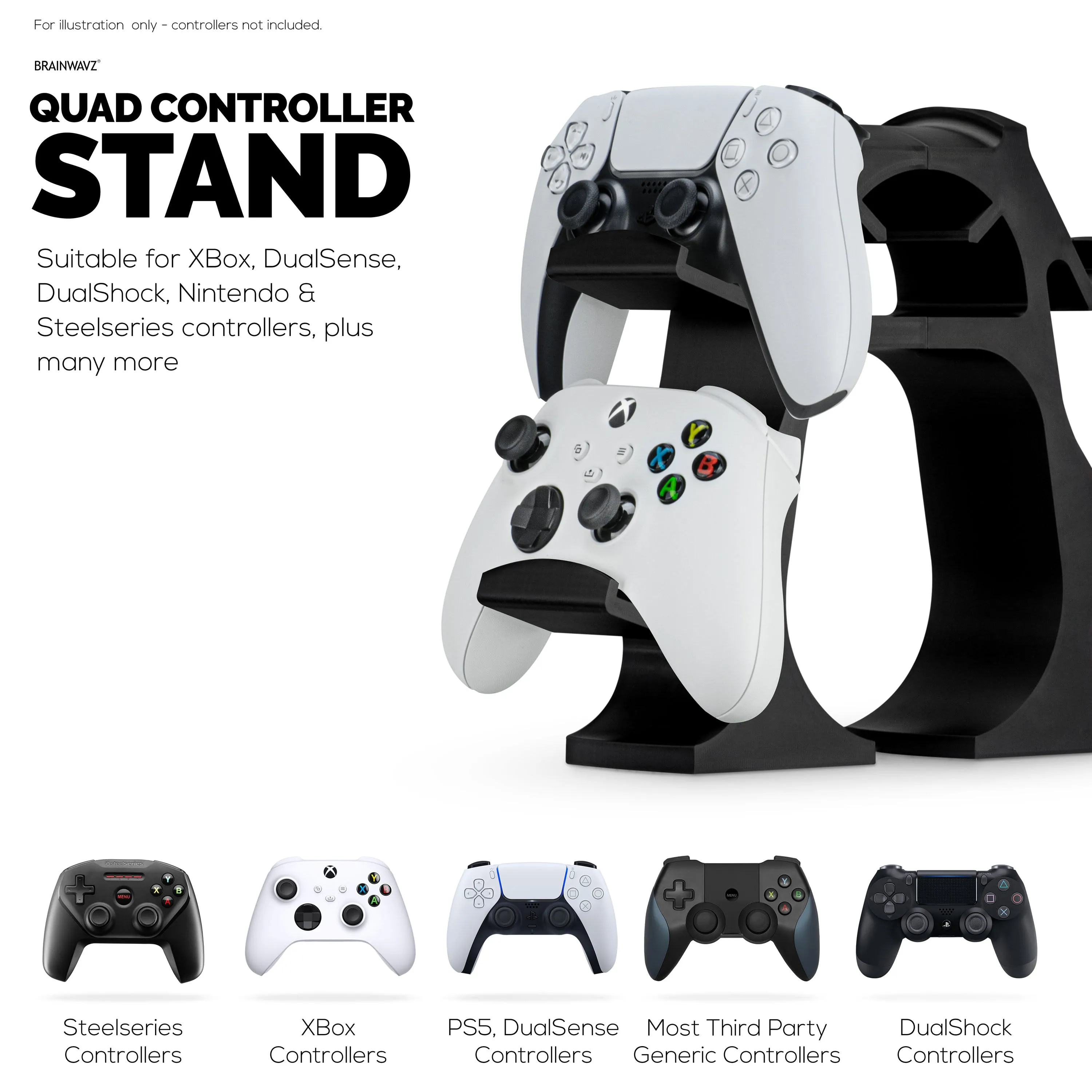 The UberKuma - Quad Controller Holder & Headphone Stand for Desks, Suitable for all Gamepads & Headsets