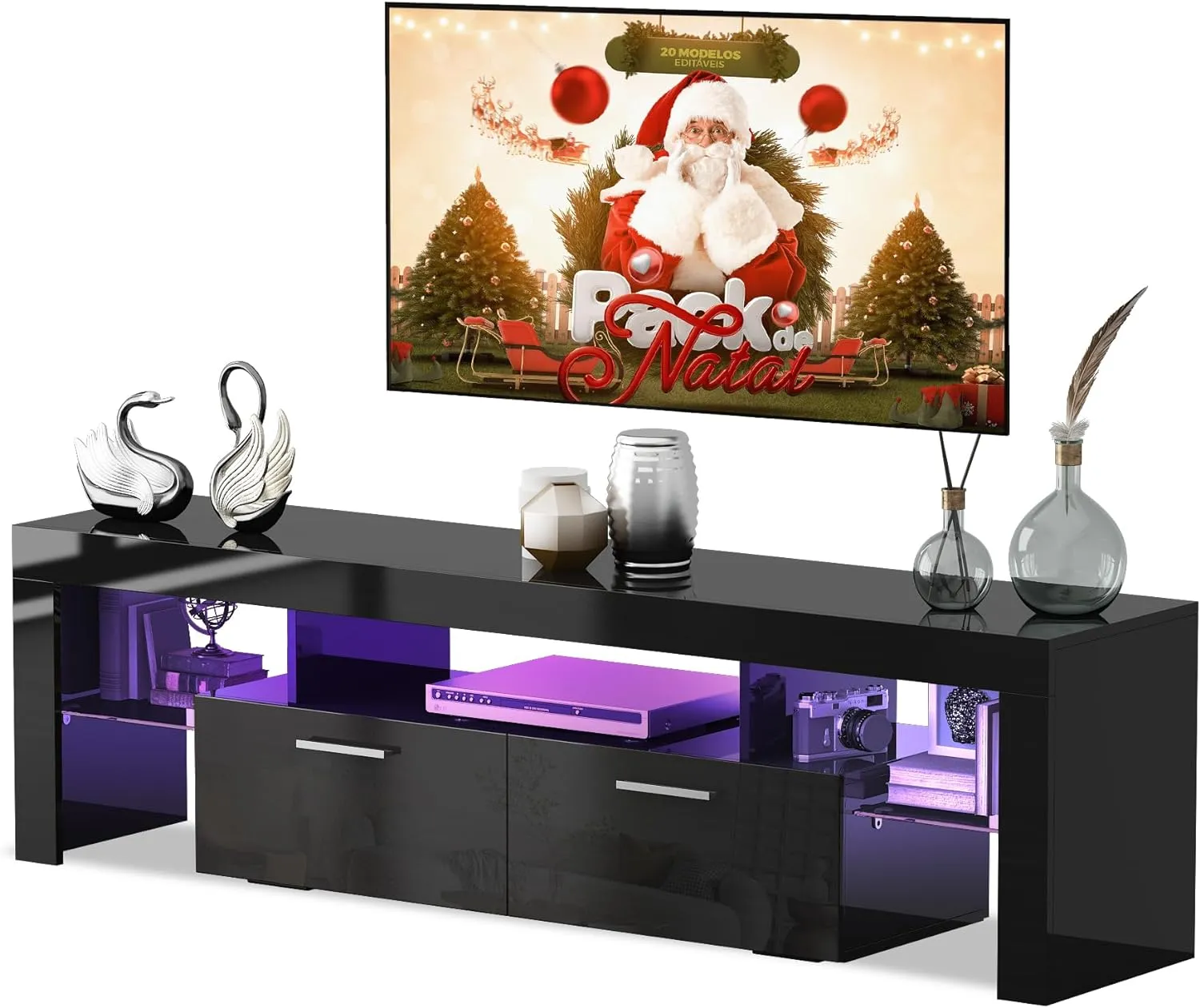 TV Stand for 50 55 65 70 inch TV with LED Lights and Storage Drawers