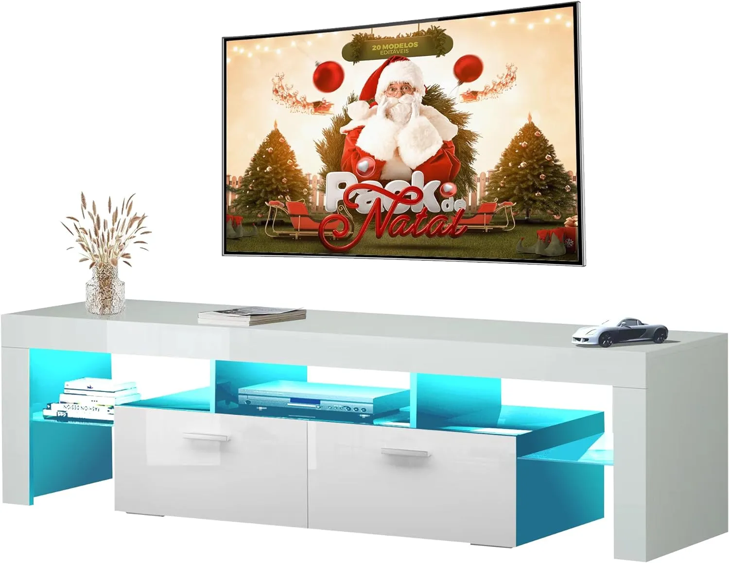 TV Stand for 50 55 65 70 inch TV with LED Lights and Storage Drawers