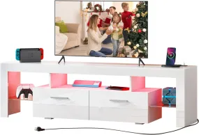 TV Stand for 50 55 65 70 inch TV with LED Lights and Storage Drawers