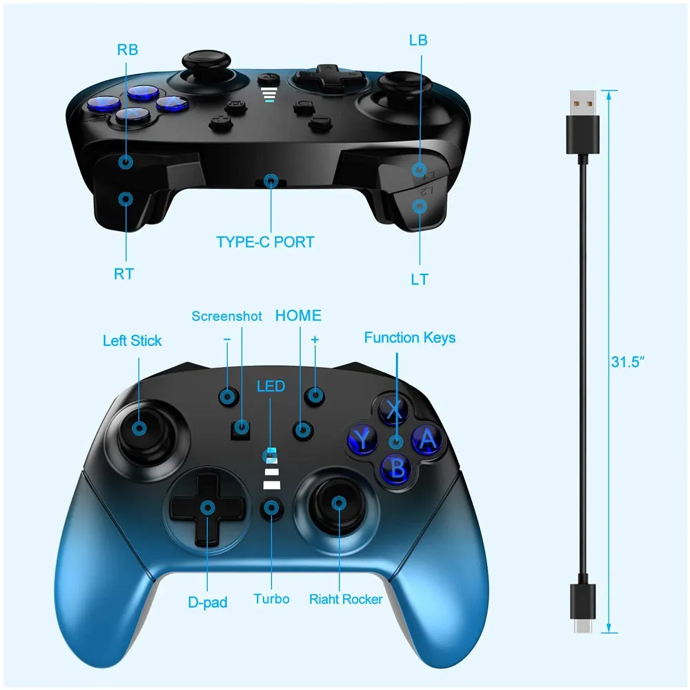 Wireless game Controller for Nintendo Switch - Gradient Blue with LED lights